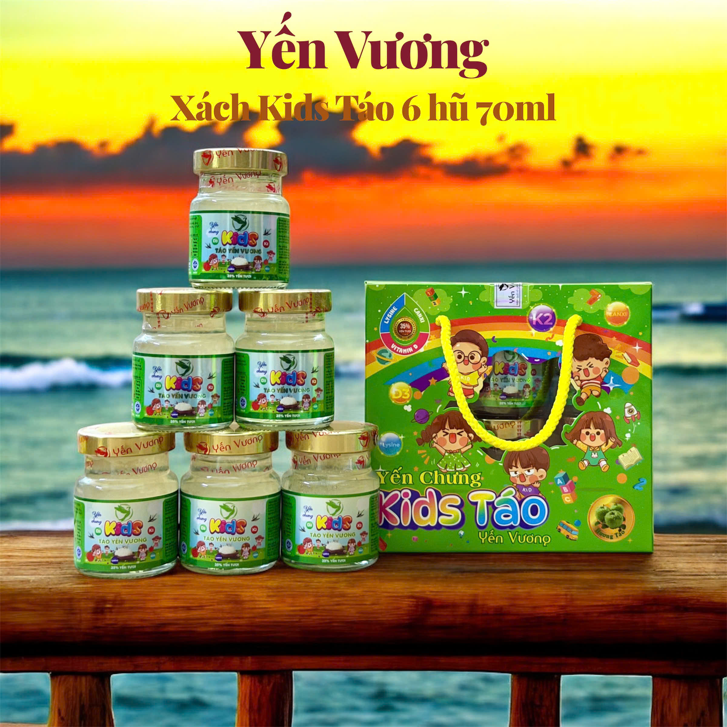 Lốc 6 hũ yến Vương 70ml Kids Táo